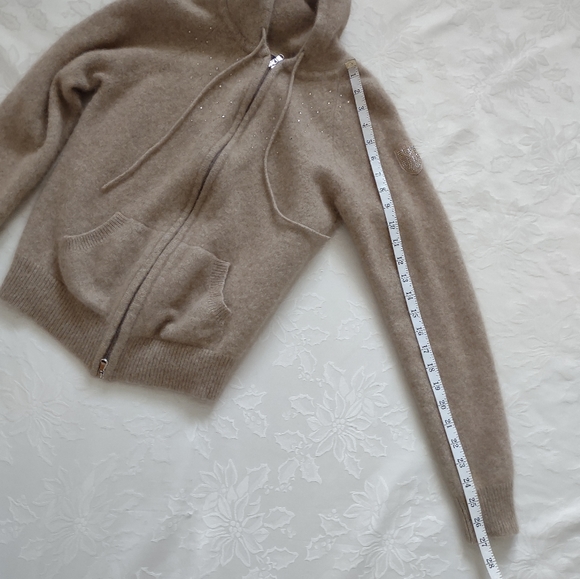 M. Miller luxury cashmere Made in Nepal crystals cardigan hoodie front zipper - Picture 7 of 12